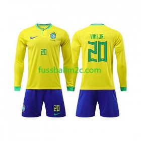 Fußballtrikots Brasilien Vinicius Junior 20 Kinder Heim Trikotsatz WM 2022 Langarm
